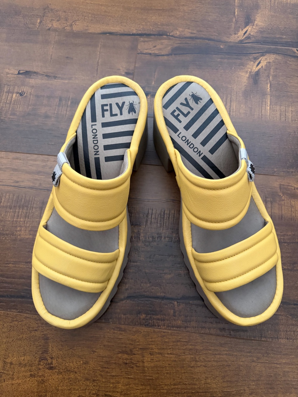 FLY LONDON MAVA432FLY YELLOW LEATHER SANDALS MULES EU 40 US 9-9.5 - Picture 4 of 11